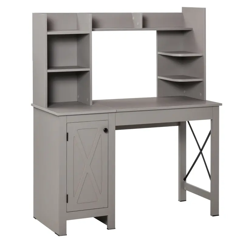 HOMCOM Home Office Computer Desk with Hutch and Storage Cabinet and 6 Shelves, Grey