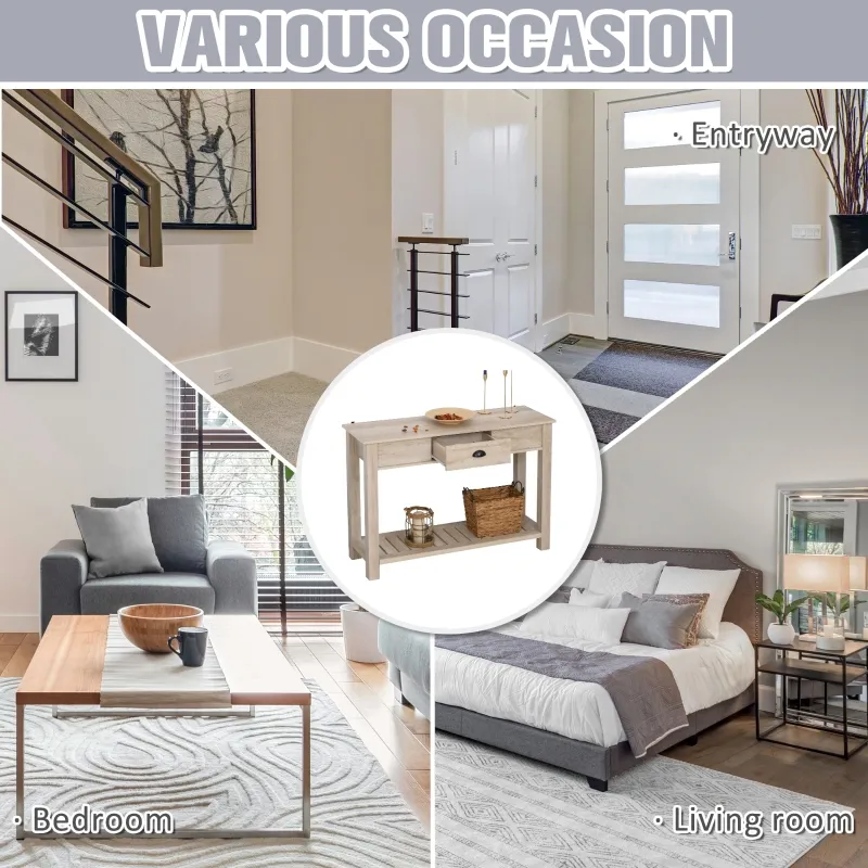 HOMCOM Console Side Entryway Table with Storage Drawer, Bottom Shelf, and Strong Sturdy Construction, White Oak