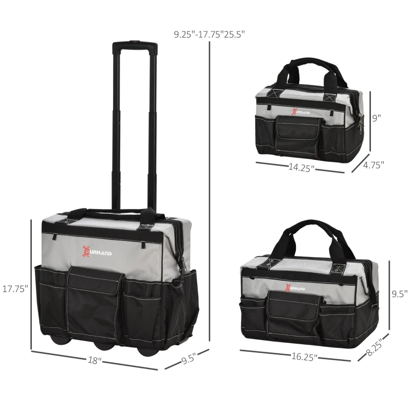 DURHAND 3pcs Rolling Mobile Tool Bag Electrician with 3 Bags for Organization/Storage and Adjustable Carrying Handle