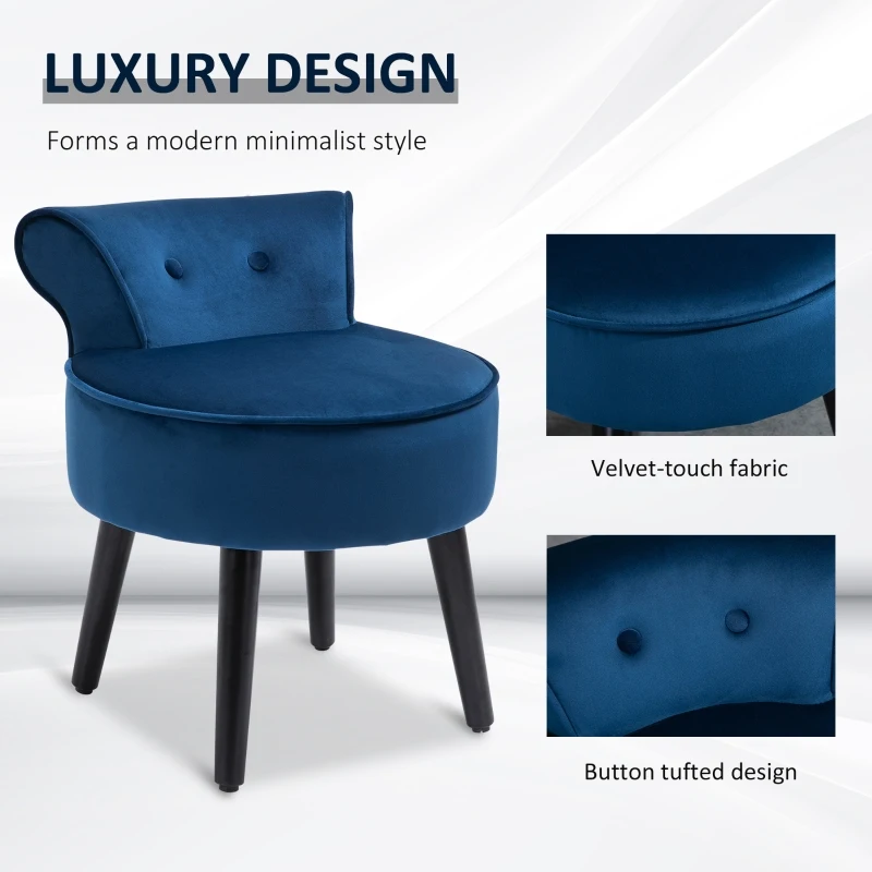 HOMCOM Modern Foot stool Ottoman, Small Leisure Chair Upholstered, Button Tufted Armless Club Chair Wingback Chair with Low Back, Velvet Style Fabric and Stable Fir Legs, Blue