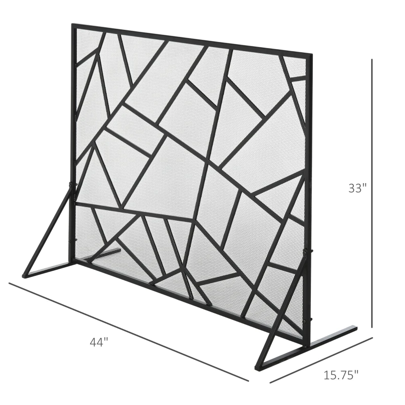 HOMCOM Single-Panel Metal Fireplace Screen Cover Stainless Steel Spark Guard Art Modern Decoration, Black