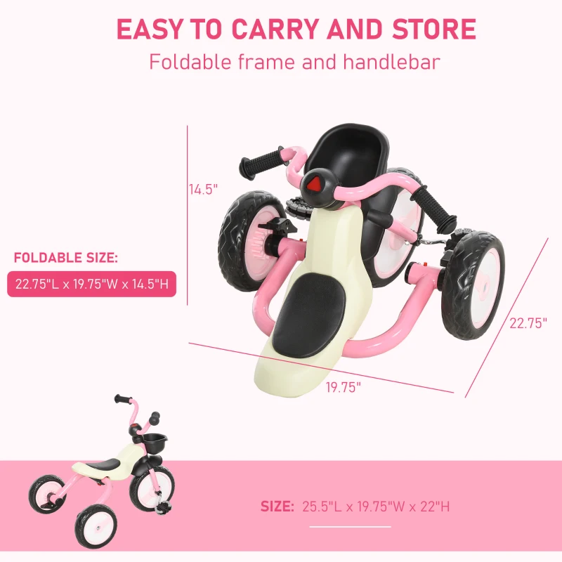 Qaba 3 Wheel Foldable Kids Tricycle Walking Toddler Bike for for 3-5 Year-old Boys & Girls Pink