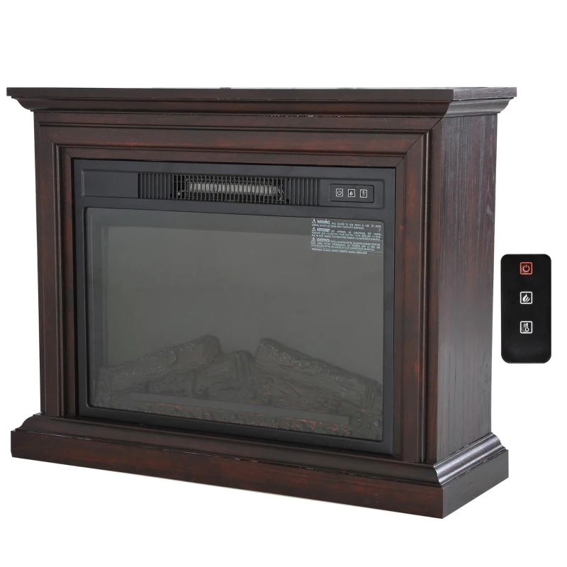 HOMCOM 31" W x 24.5" H Electric Fireplace Mantel TV Stand, Media Console Center Cabinet with Remote Control, Dark Coffee