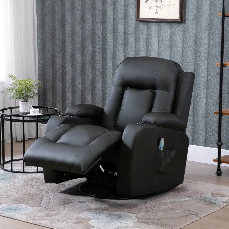 HOMCOM Luxury Faux Leather Heated Vibrating 8 Point Massage Recliner Chair with 360 Swivel and Remote, Black