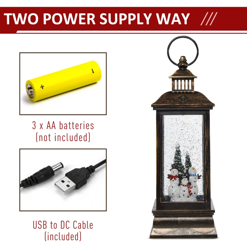 HOMCOM Christmas Snow Globe Water Lantern Music Box with Light, Holiday Novelty Decorations, Snow Men Family and Tree