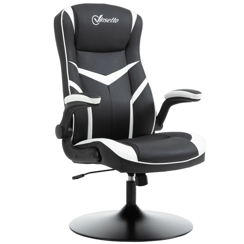Vinsetto High Back Video Gaming Chair Height Adjustable Flip-up Armrest 360° Swivel Racing Gamer with Pedestal Base, Black and White