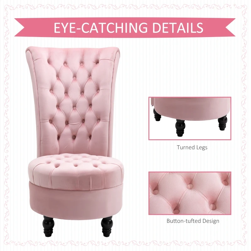 HOMCOM Retro High Back Armless Royal Accent Chair Fabric Upholstered Tufted Seat for Living Room, Dining Room and Bedroom, Pink