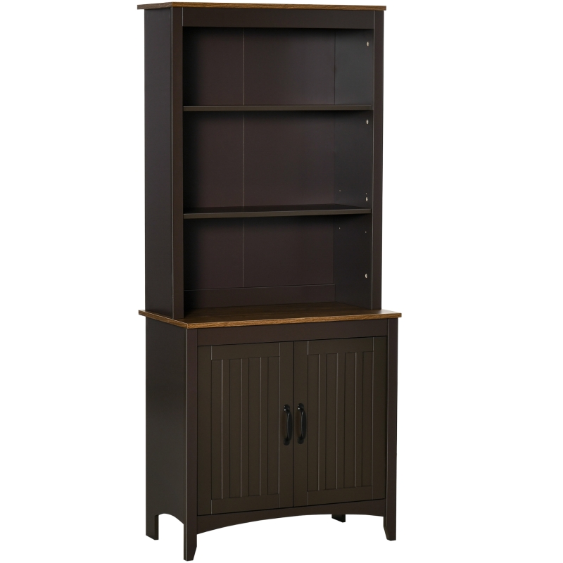 HOMCOM 69" Kitchen Buffet Hutch with 3-Tier Shelving, Freestanding Storage Pantry Cabinet, Sideboard with Adjustable Shelves and Open Countertop, Coffee
