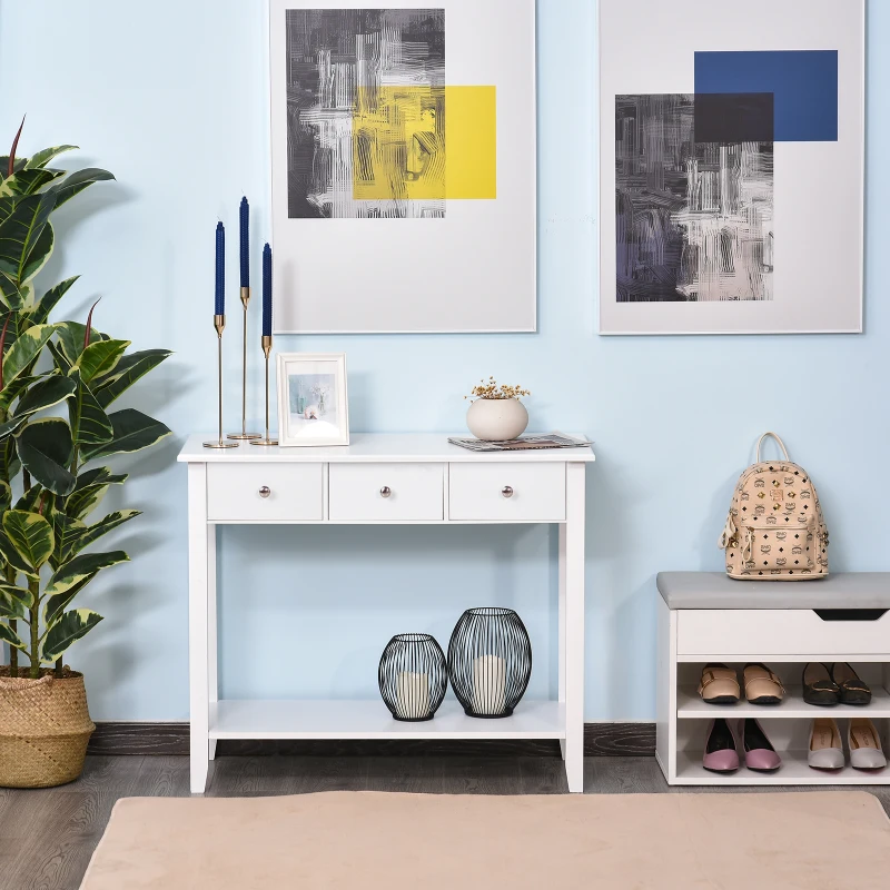 HOMCOM Console Table Industrial Desk with Drawer Bottom Shelf & Large Tabletop for Entryway or Living Room, White