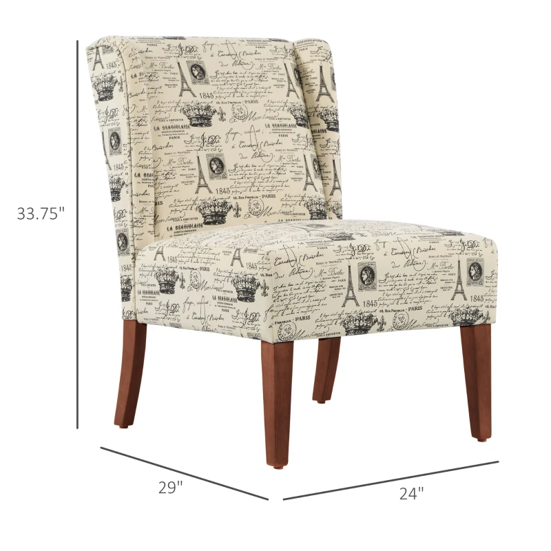 HOMCOM Upholstered Armless Accent Chair, Leisure Side Chair with Wingback, Soft Linen Fabric and Solid Wood Legs, Decorative for Bedroom, Living room, Paris