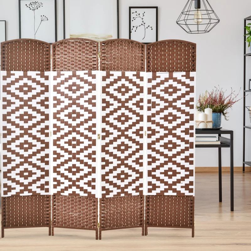 HOMCOM 6ft 4 Panel Diamond Weave Folding Room Divider with Freestanding Folding Screen & Stylish Wicker Material