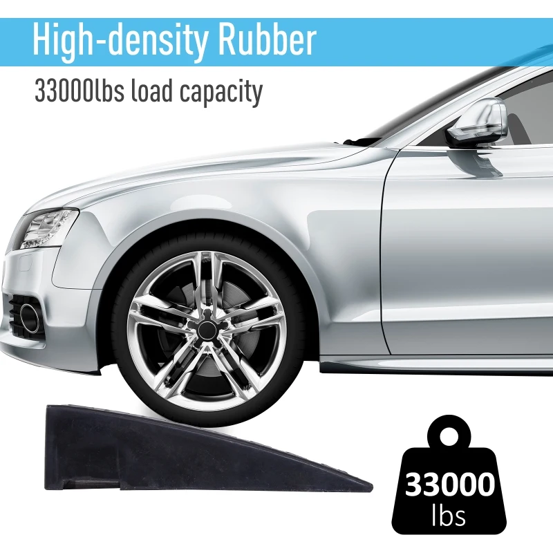 HOMCOM Rubber Curb Ramps Set, 4'' Heavy Duty Driveway Ramps with 33,000lbs Weight Capacity for Low Cars, Motorcycle, 2 Pack, 19" x 16.5" x 4"