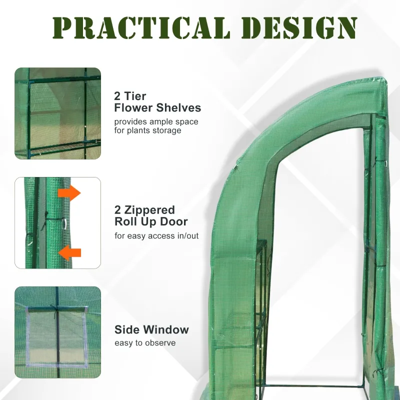 Outsunny 7' x 3' x 7' Outdoor Walk-In Greenhouse, Plant Nursery with Roll-up Windows, PE Cover, and 3 Wire Shelves