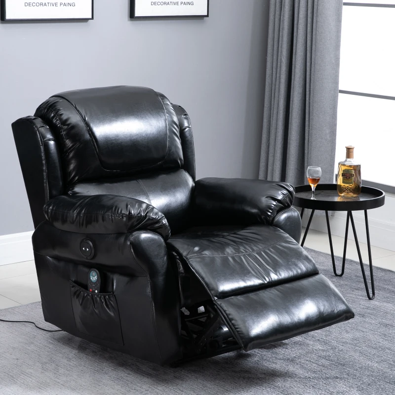 HOMCOM Power Massage Recliner Chair with Heat and Remote Control, 8 Massaging Points, PU Leather - Black