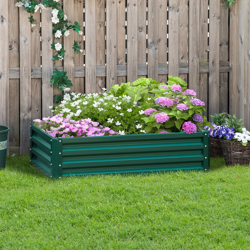 Outsunny Galvanized Raised Garden Bed, 4' x 2' x 1' Metal Planter Box, for Growing Vegetables, Flowers, Herbs, Succulents, Green