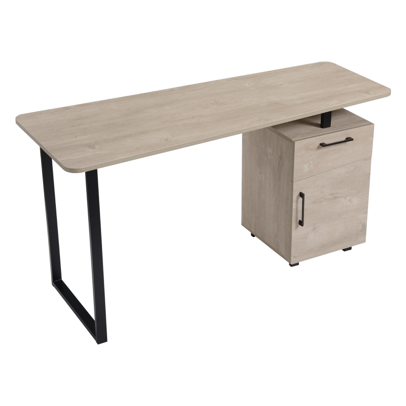HOMCOM Home Office Computer Desk with Drawer and Storage Cabinet, PC Workstation with Metal Frame, Writing Table - Oak