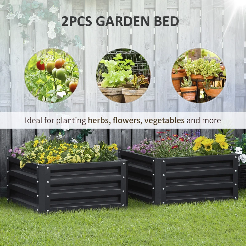 Outsunny 2' x 2' x 1' 2-Piece Raised Garden Bed Box with Steel Frame for Vegetables, Flowers, & Herbs, Grey
