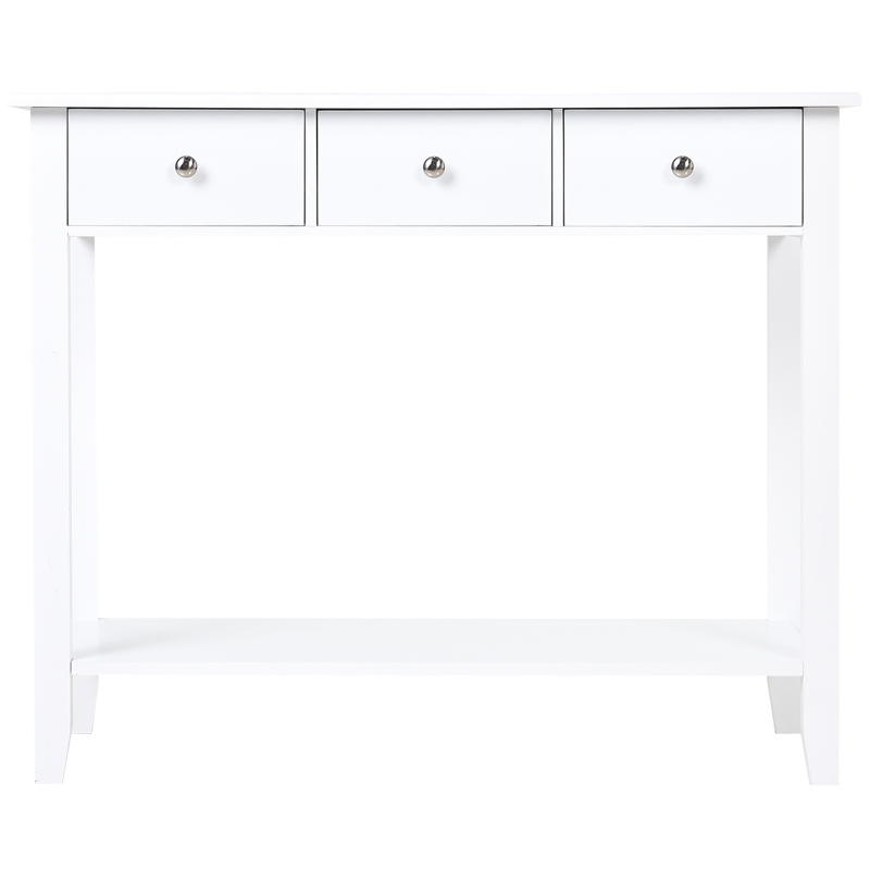 HOMCOM Console Table Industrial Desk with Drawer Bottom Shelf & Large Tabletop for Entryway or Living Room, White