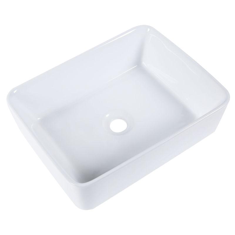 kleankin Rectangular Vessel Sink Above Counter Art Basin Porcelain Ceramic Bathroom Vanity Laundry Sink - High Glossy White
