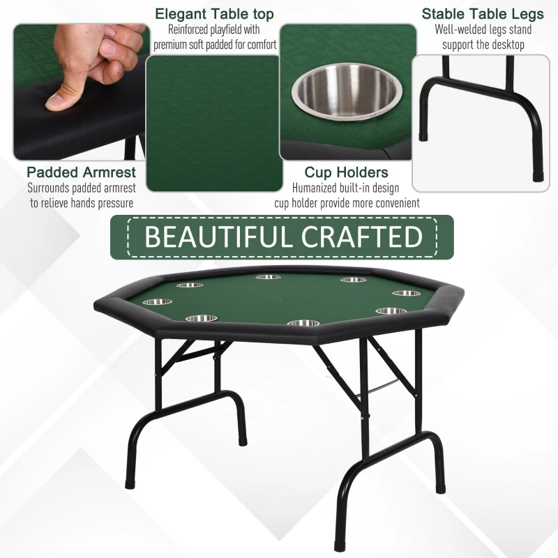 Soozier 47" 8 Player Octagon Poker Table with Cup Holders Folding Top - Green