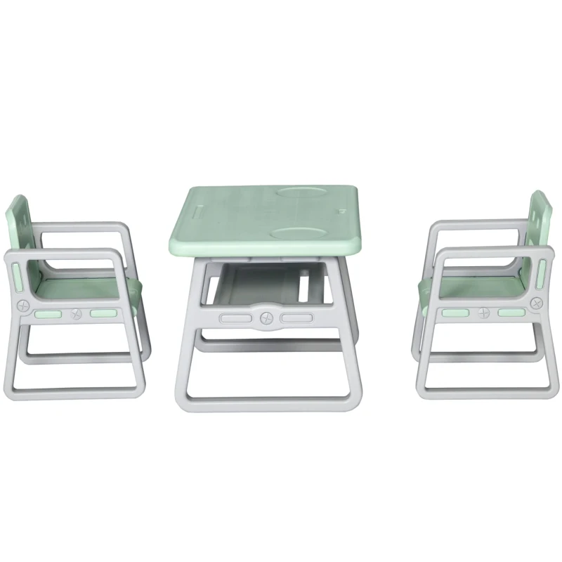 Qaba 3-Piece Kids Table and Chair Set Writing Desk with Armrest, Storage Space for Toddler Activities, Green