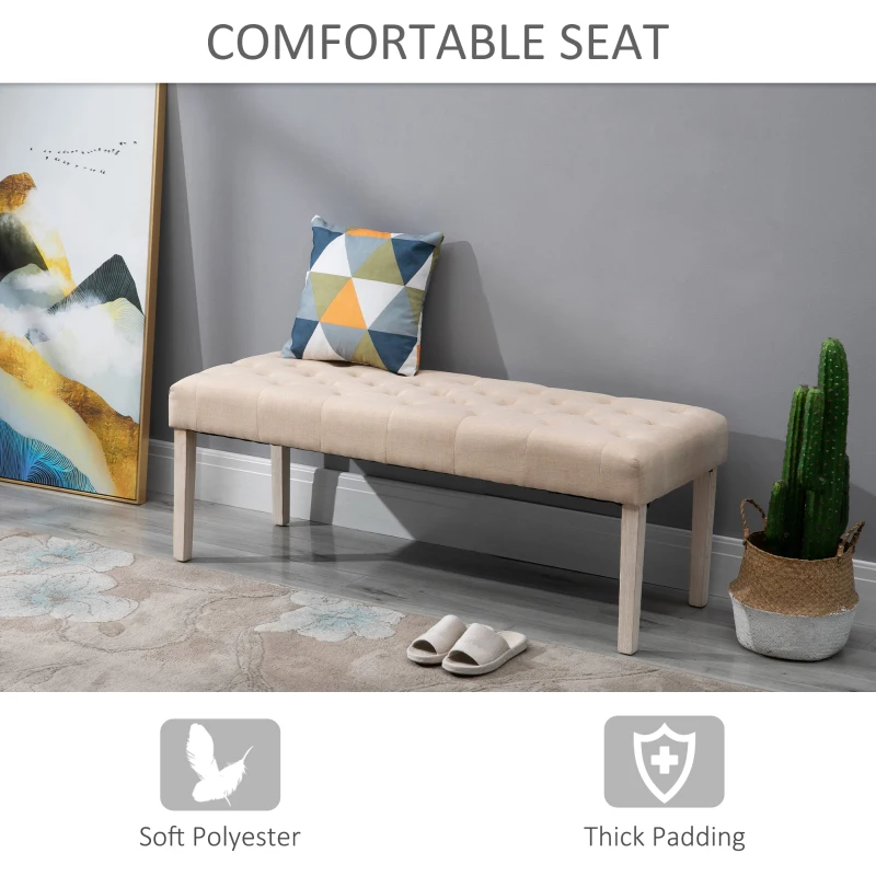 HOMCOM Simple Tufted Upholstered Ottoman Accent Bench with Soft Comfortable Cushion & Fashionable Modern Design, Beige