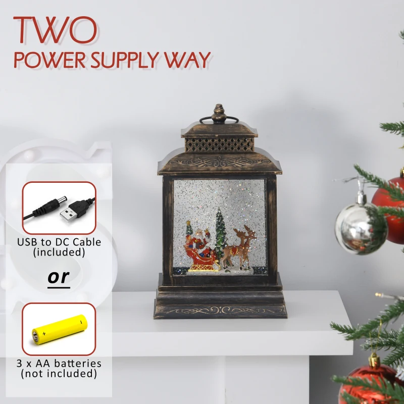 HOMCOM Christmas Snow Globe WaterLantern Music Box with Light, Ring Handle Holiday Home Novelty Decorations, Santa Bring Gift with Reindeer