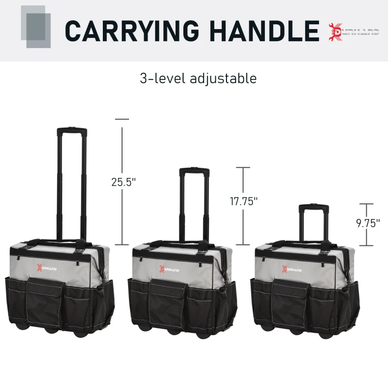 DURHAND 3pcs Rolling Mobile Tool Bag Electrician with 3 Bags for Organization/Storage and Adjustable Carrying Handle