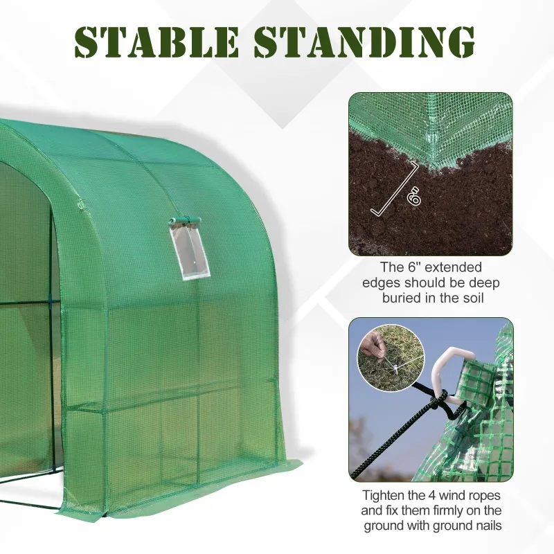 Outsunny 7' x 3' x 7' Outdoor Walk-In Greenhouse, Plant Nursery with Roll-up Windows, PE Cover, and 3 Wire Shelves