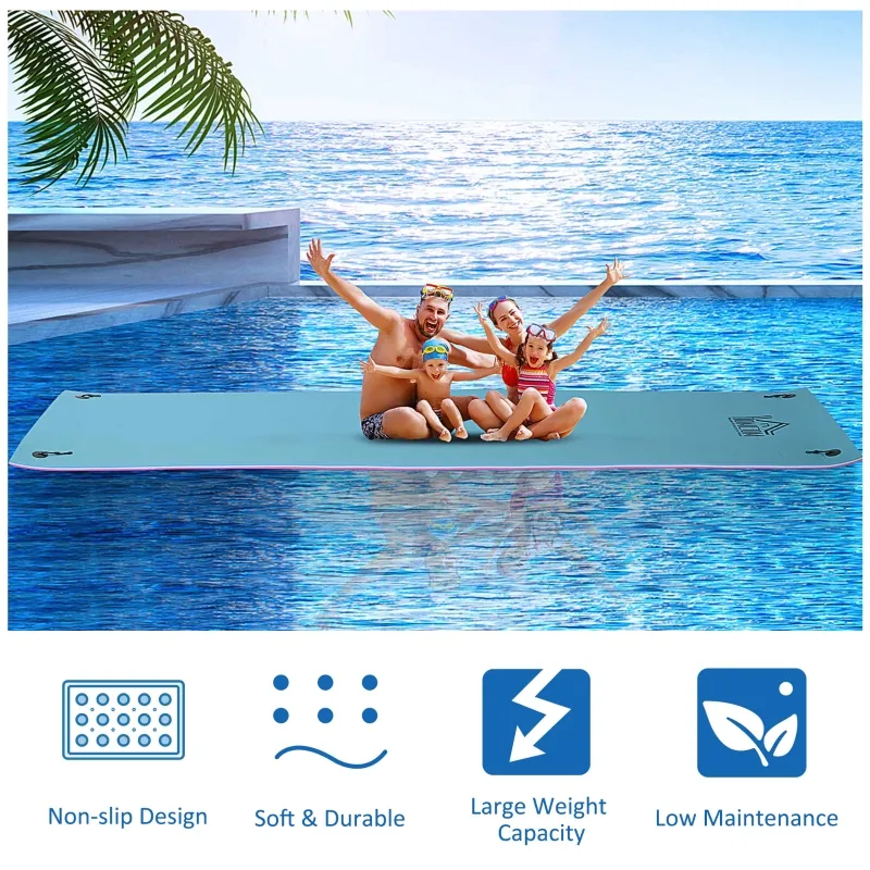 HOMCOM 17' x 5' Floating Water Mat, 3-Layer Swimming Pool Float Ultimate Super-Sized Portable Foam Raft, Thick and Durable Water Activities Mat for Lake, Oceans