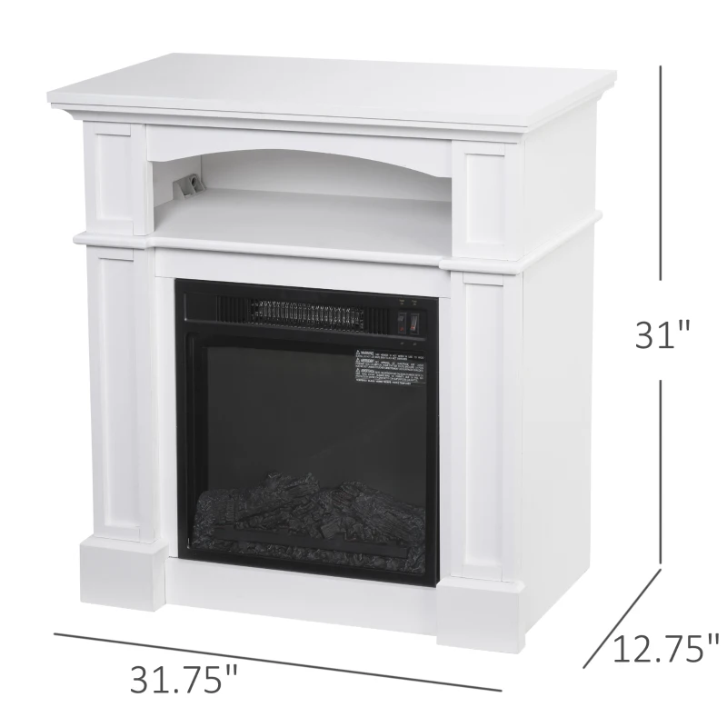 HOMCOM 31.75" W x 31" H Electric Fireplace Mantel TV Stand, Media Console Center Cabinet with a Shelf, White