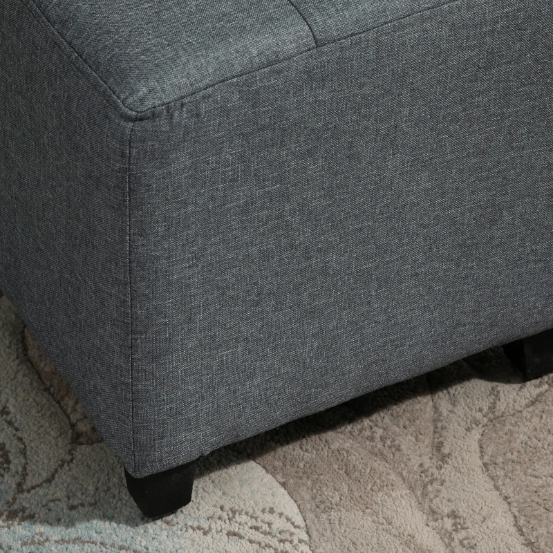 HOMCOM Tufted Ottoman Linen-Touch Fabric Upholstered Footrest Stool with Anti-Slip Pads, Grey