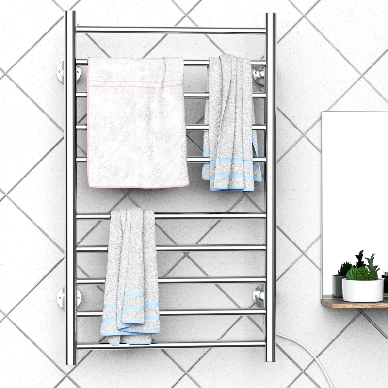 HomCom 10-Bar Stainless Steel Wall Mounted Electric Heated Towel Rack Warmer