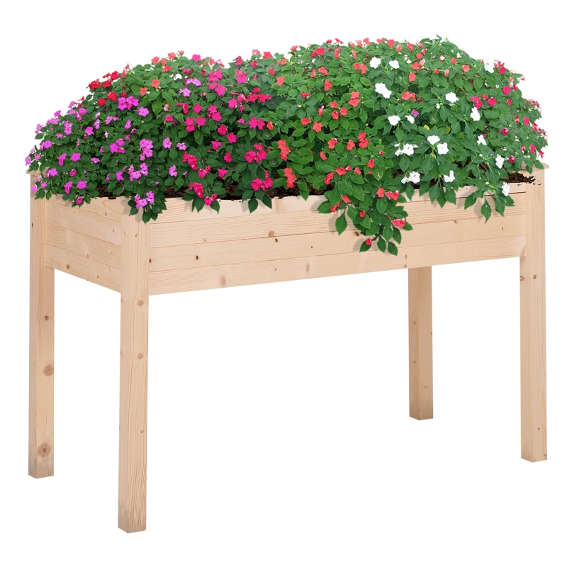 Outsunny 48'' Raised Garden Bed, Elevated Wooden Planter Box DIY Paint with Holes for Vegetables, Herb and Flowers Backyard, Patio, Balcony Use