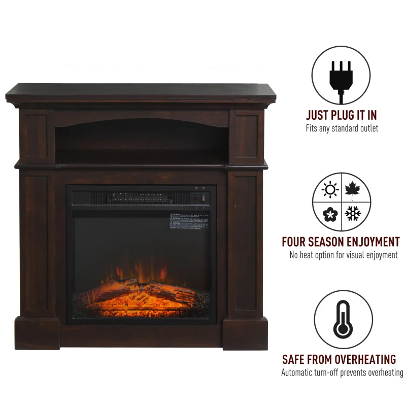 HOMCOM 31.75" W x 31" H Electric Fireplace Mantel TV Stand, Media Console Center Cabinet with a Shelf, Dark Coffee