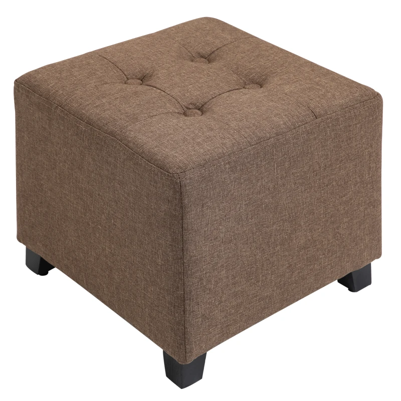 HOMCOM Tufted Ottoman Linen-Touch Fabric Upholstered Footrest Stool with Anti-Slip Pads, Brown