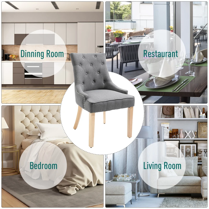 HOMCOM 2 Piece Fabric Dining Chairs Set of 2, Leisure Padded Accent Chair with Armrest, Solid Wooden Legs, Dark Grey