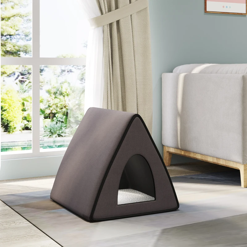 PawHut Heated Cat House A-Frame Pet Shelter with Zippered Water-resistant Roof for Indoor and Outdoor