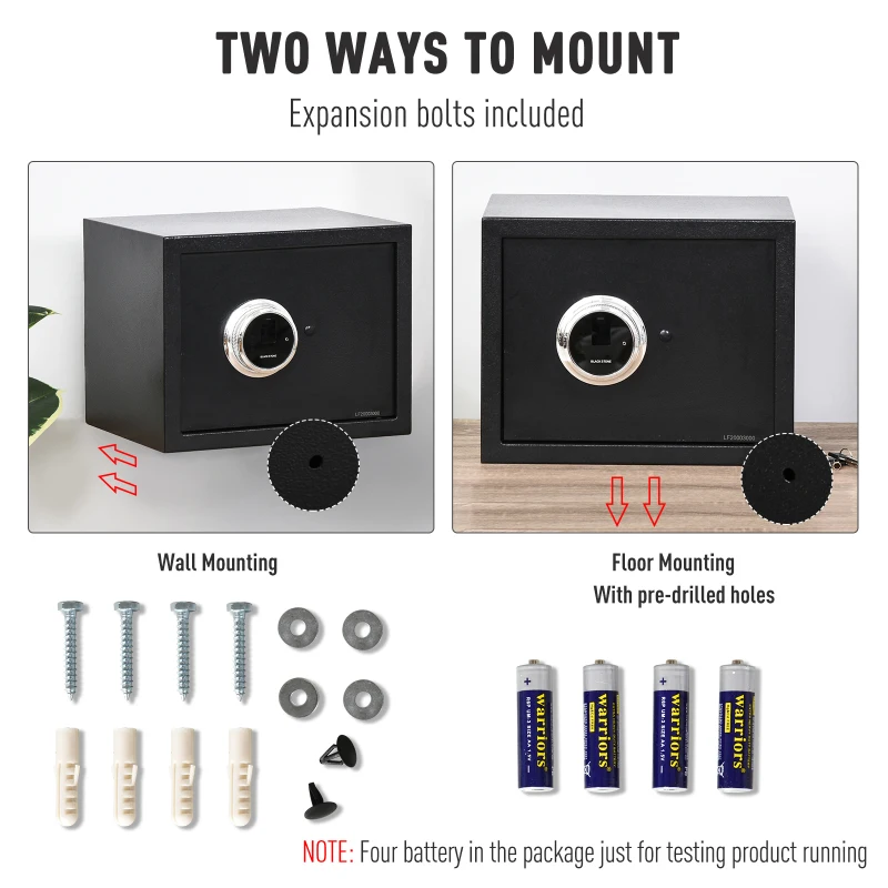 HOMCOM Steel Fingerprint 0.95Cubic Feet Safe Box for Home or Office with 2 Emergency Keys and Removable Shelf