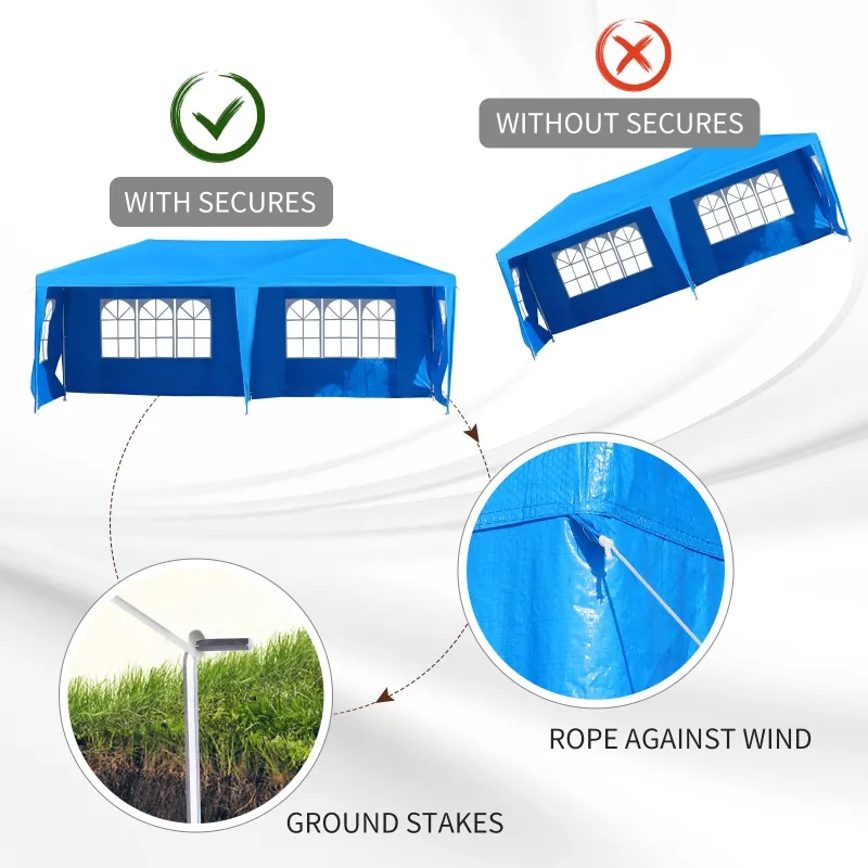 Outsunny Large 10' x 20' Gazebo Canopy Party Tent with 4 Removable Window Side Walls,Wedding, Picnic Outdoor Events - Blue