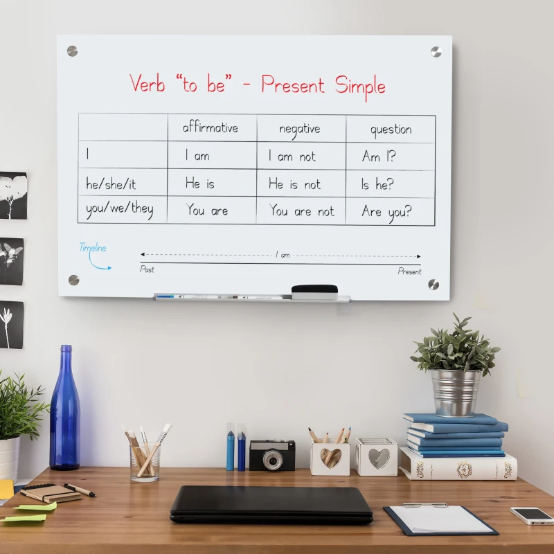 Vinsetto 35.5" x 23.5" Glass Dry Erase Whiteboard, Frameless Board on Wall, with Dry Eraser, 4 Markers, Pen Holder and Frosted Surface