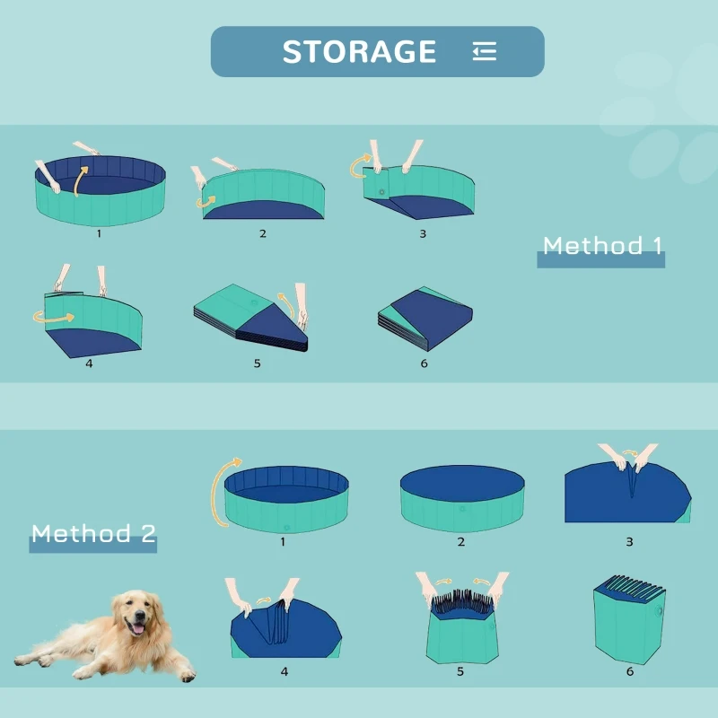 PawHut Foldable Pet Swimming Pool, Portable Dog Bathing Tub, 12" x 55" Plastic Large Dog Pool for Outdoor Dogs and Cats, Green