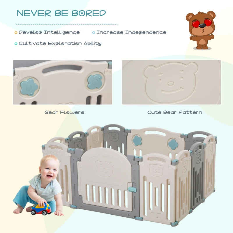 Qaba 12-Piece Indoor Safety Children Baby Playpen with Game Piece, Opening Gate & Flexible Design for Peace of Mind