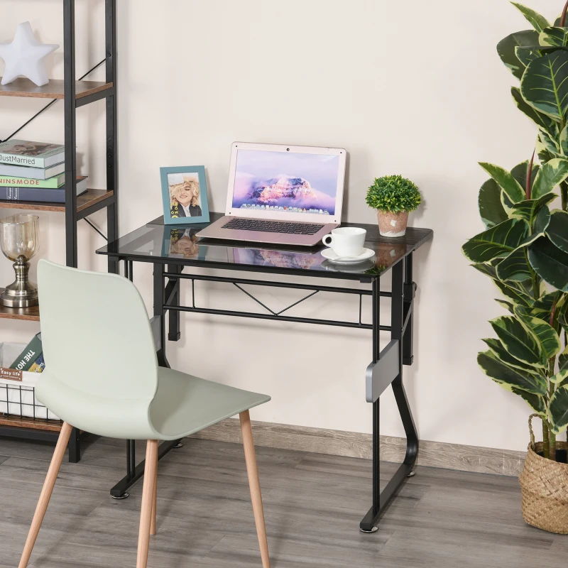 HOMCOM Writing PC Computer Desk with Height Adjustable Monitor Stand and Foot Pads for Home Office Workstation, Black