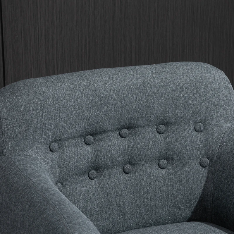 HOMCOM Accent Chair Linen-Touch Tufted Armchair Upholstered Leisure Lounge Sofa Club Chair with Wood Legs, Grey/Walnut