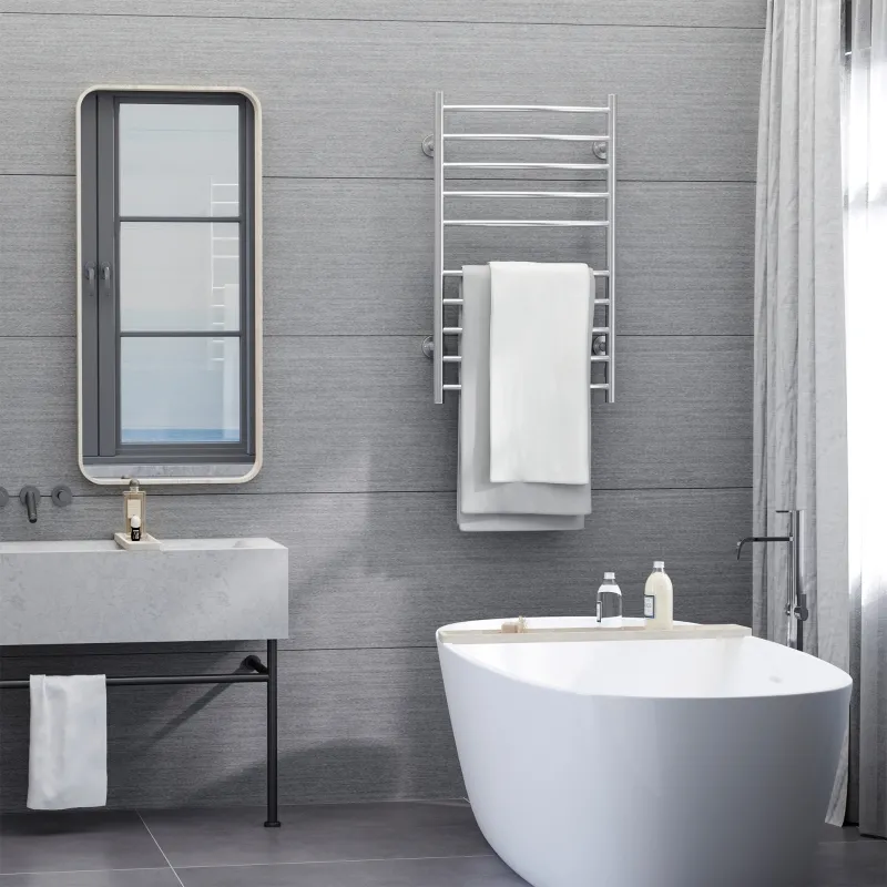 HomCom 10-Bar Curved Stainless Steel Wall Mounted Electric Heated Towel Rack Warmer