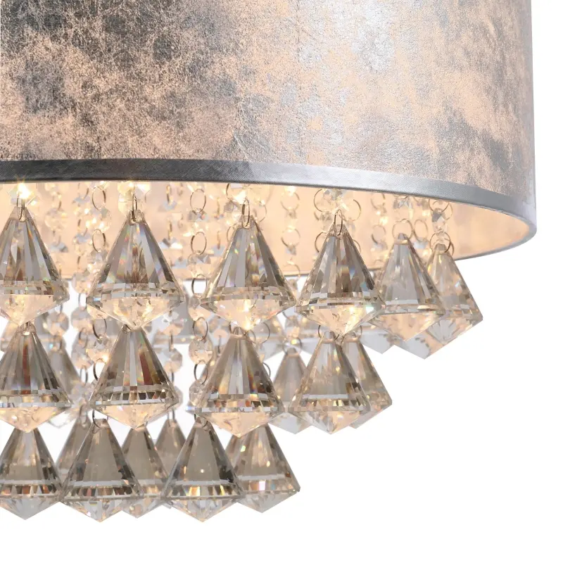 HOMCOM Modern Crystal Chandelier Light with Adjustable Hanging Pole, Ceiling-Connecting Metal Round Base, Grey