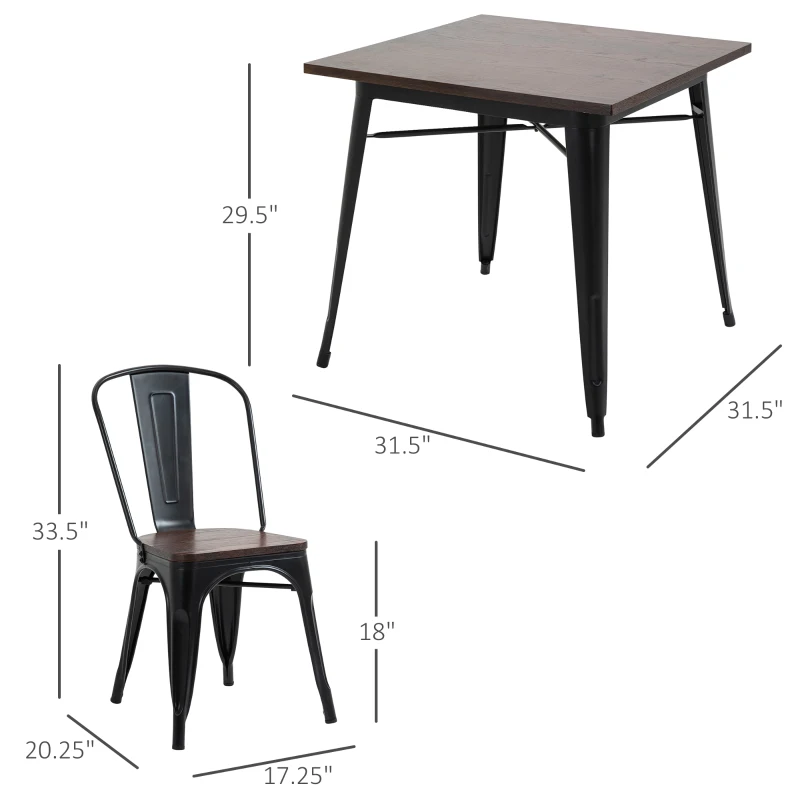 HOMCOM 3 Piece Industrial Style Dining Table Set, Small Kitchen Table and Chairs for 2,Steel Frame and Wooden Top, Black