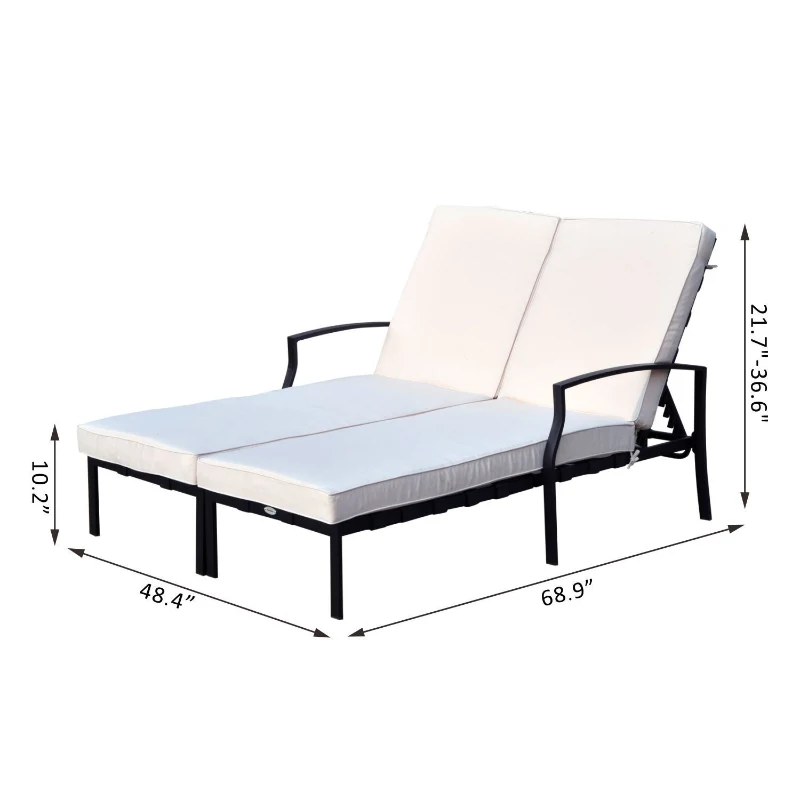 Outsunny 74" Reclining Outdoor Double Lounge Chair With Cushions - Cream / Black