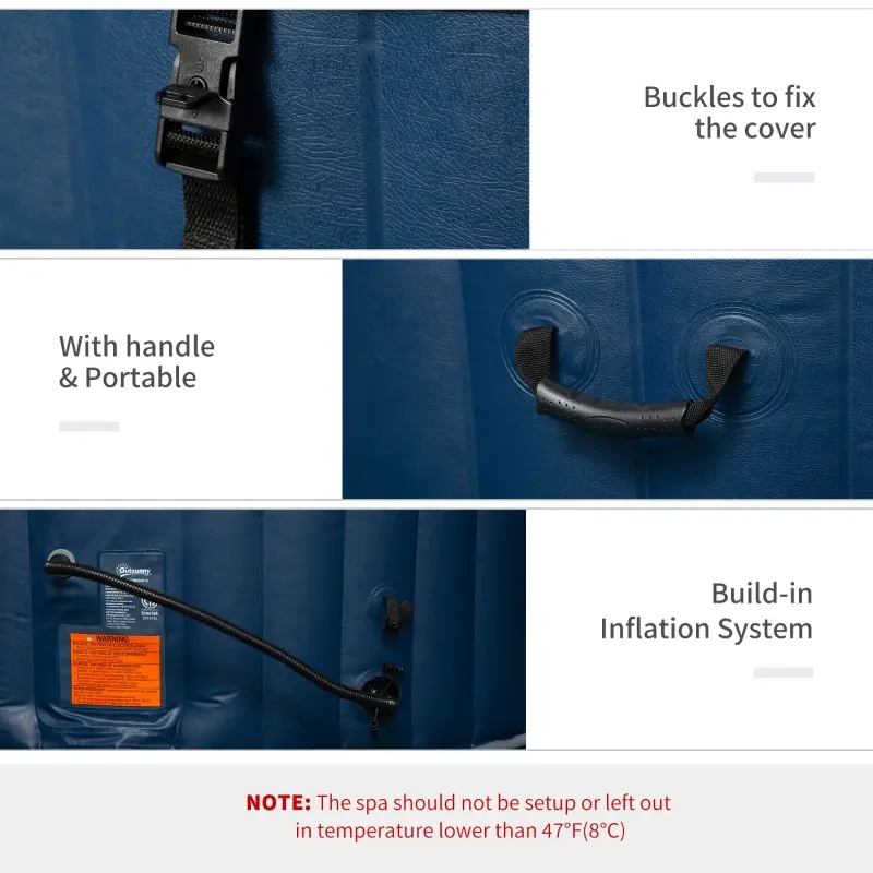 Outsunny 82'' x 26'' Portable Hot Tub 4 Person Outdoor Inflatable Round Heated Tub Spa with 130 Bubble Jets, Filter Pump, Cover, Blue